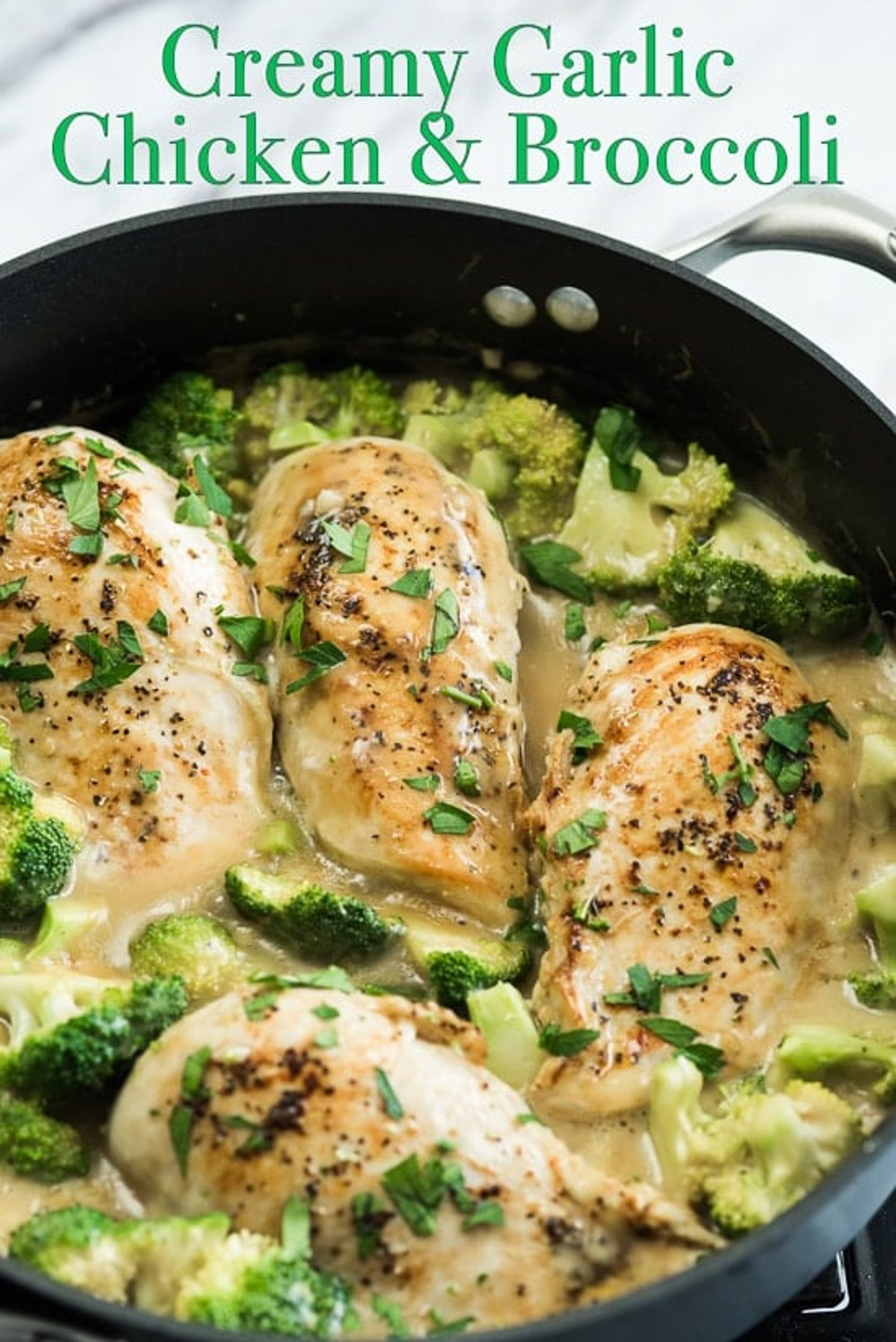 Skillet Creamy Garlic Chicken with Broccoli with Creamy Garlic Sauce