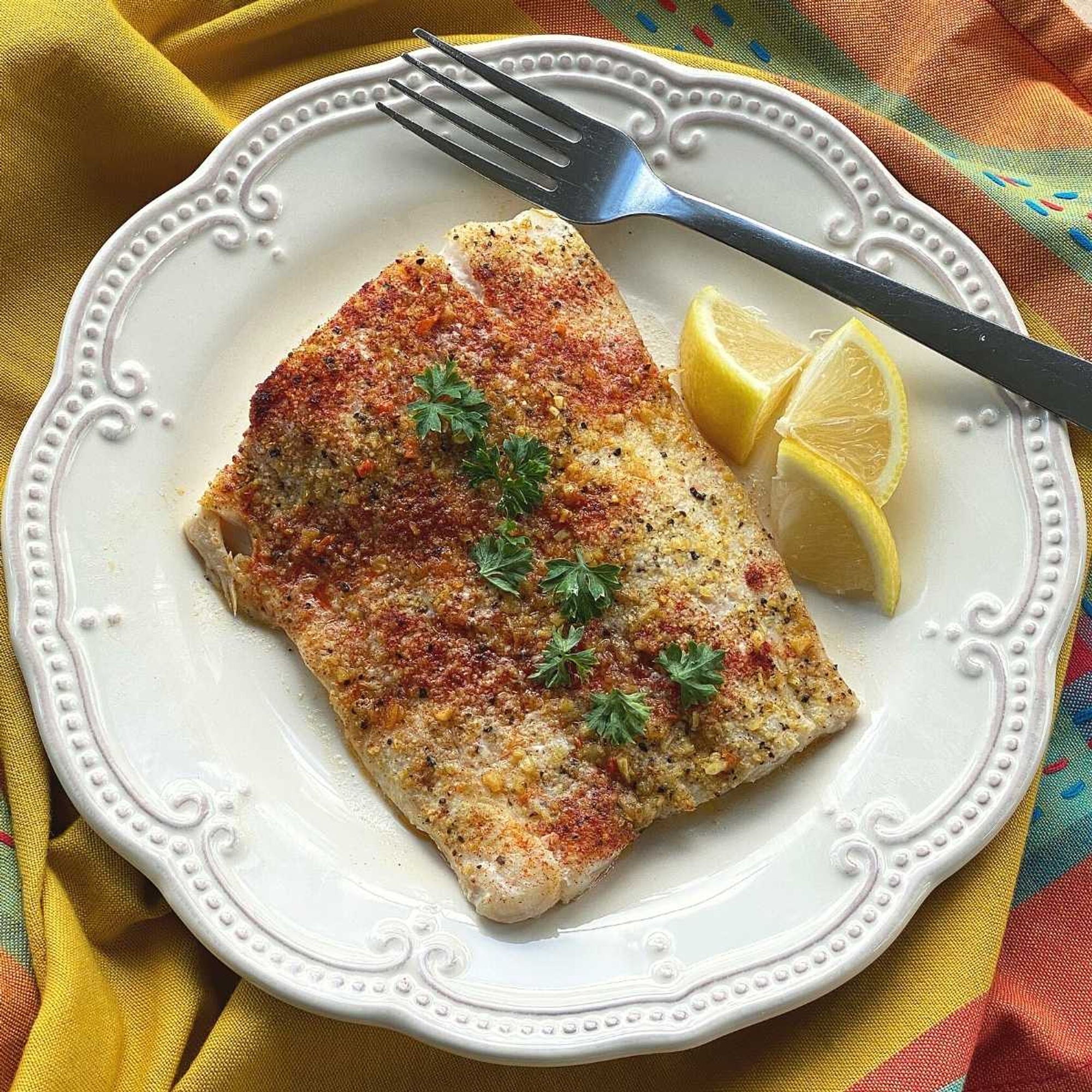 Baked Corvina Recipe with Lemon Pepper Crust - The Dinner-Mom