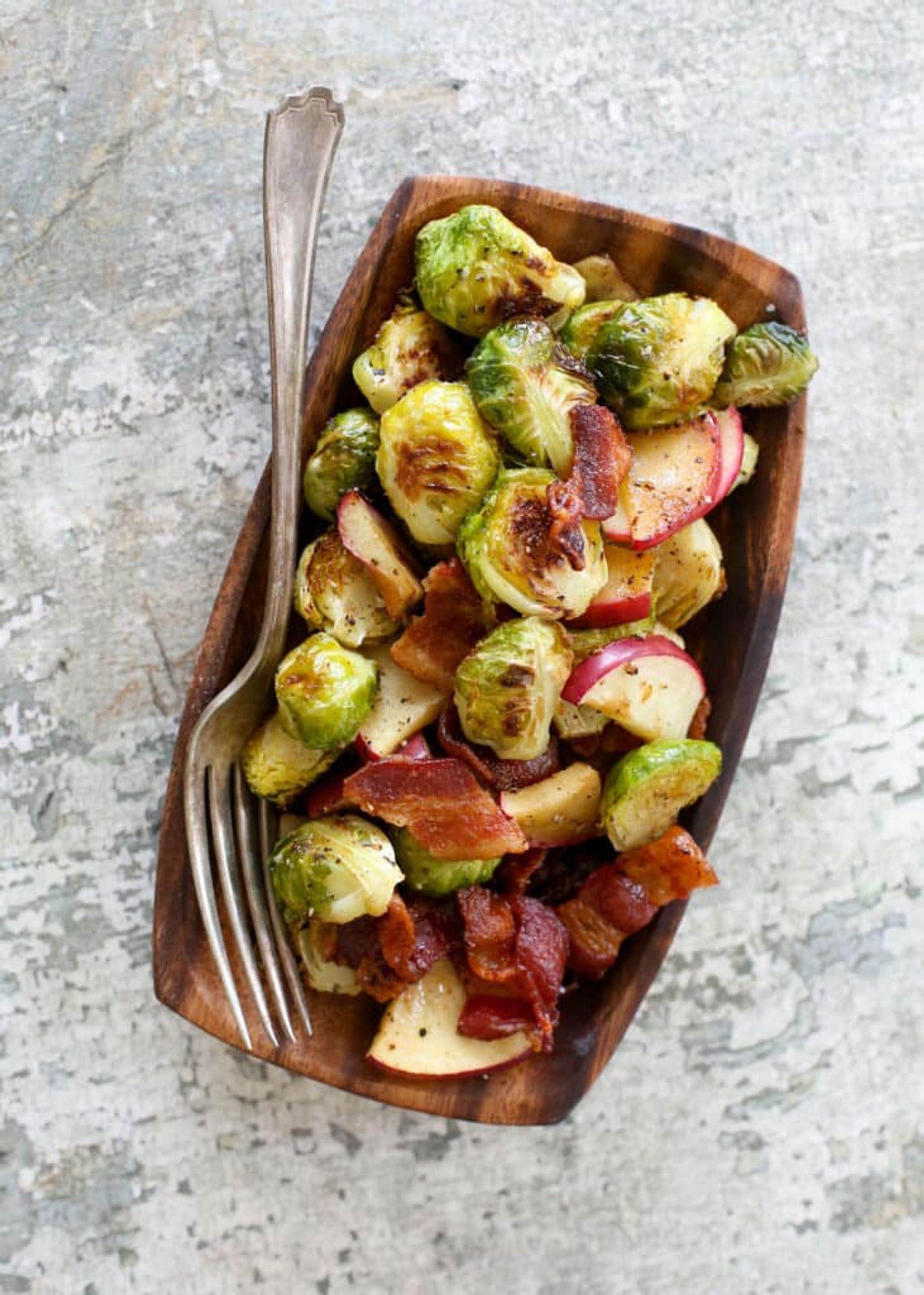 Roasted Brussels Sprouts with Apples and Bacon barefeetinthekitchen