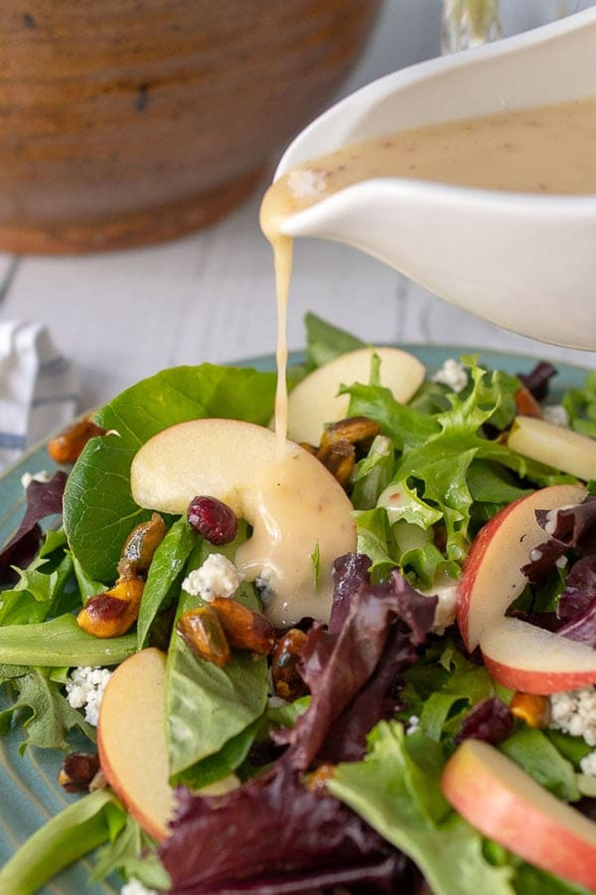 Apple Pecan Salad Cranberries, Blue Cheese, Easy Maple Vinaigrette