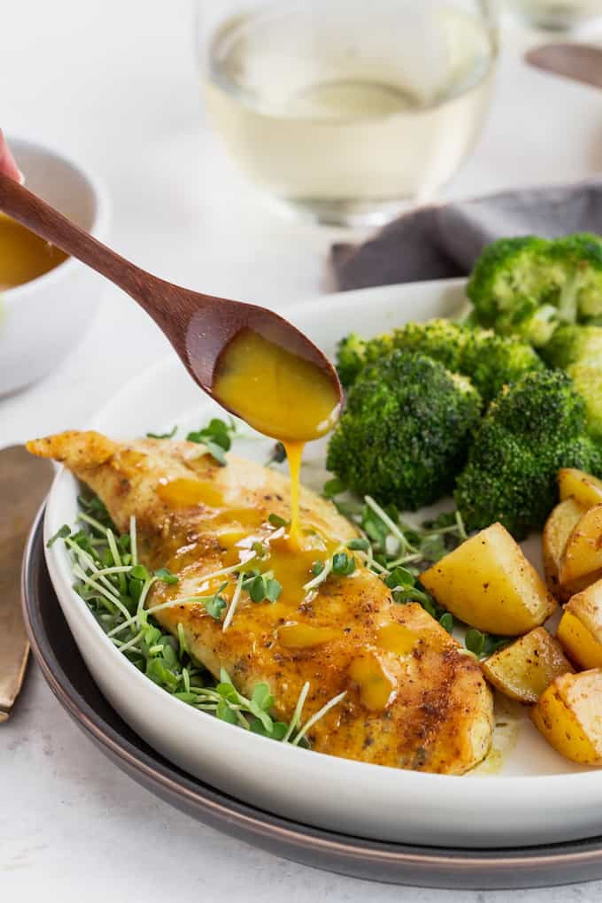 Sheet pan honey mustard chicken with potatoes and broccoli Family